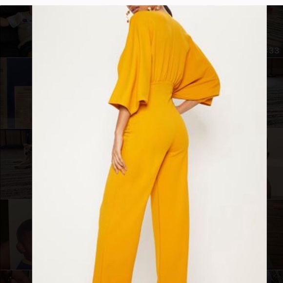Mustard Crepe Batwing Cut Out Jumpsuit - Picture 2 of 2